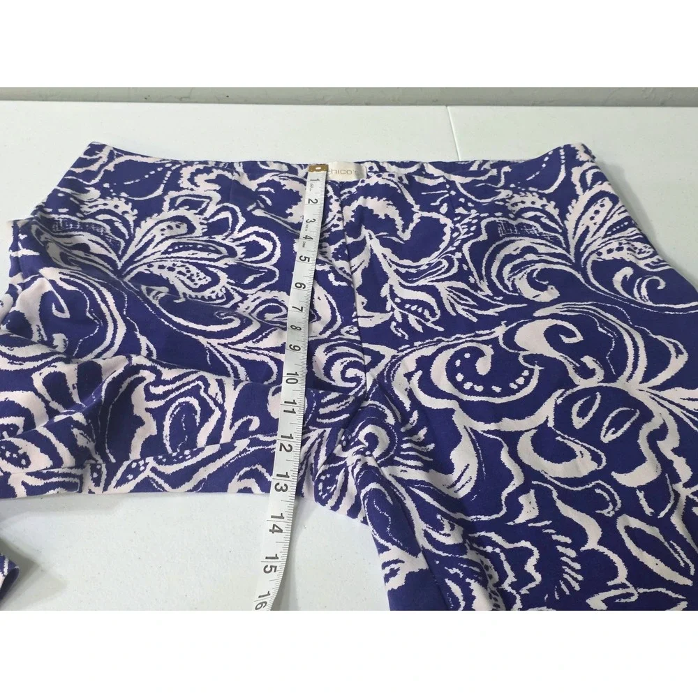 Chico's Blue White‎ Scroll Paisley Crop Pants Size 1.5 M Pull On  Side Zip